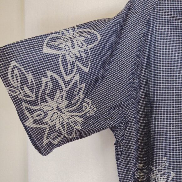 Vintage OP Ocean Pacific Mens L Button Up Shirt Blue and White Rayon SS Beach - Picture 3 of 12